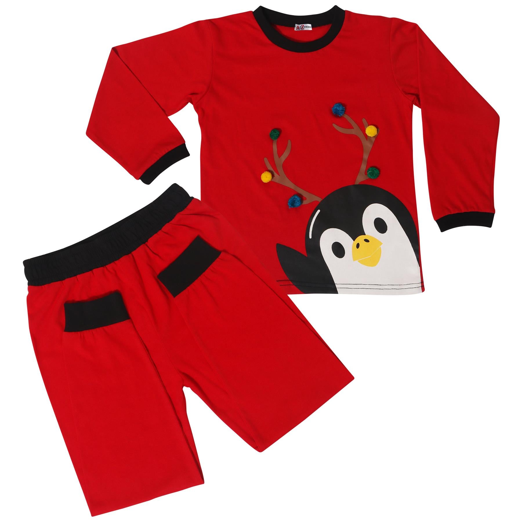 Kids Girls Boys Christmas Pyjamas Children PJs 2 Piece Penguin Set Lounge Suit