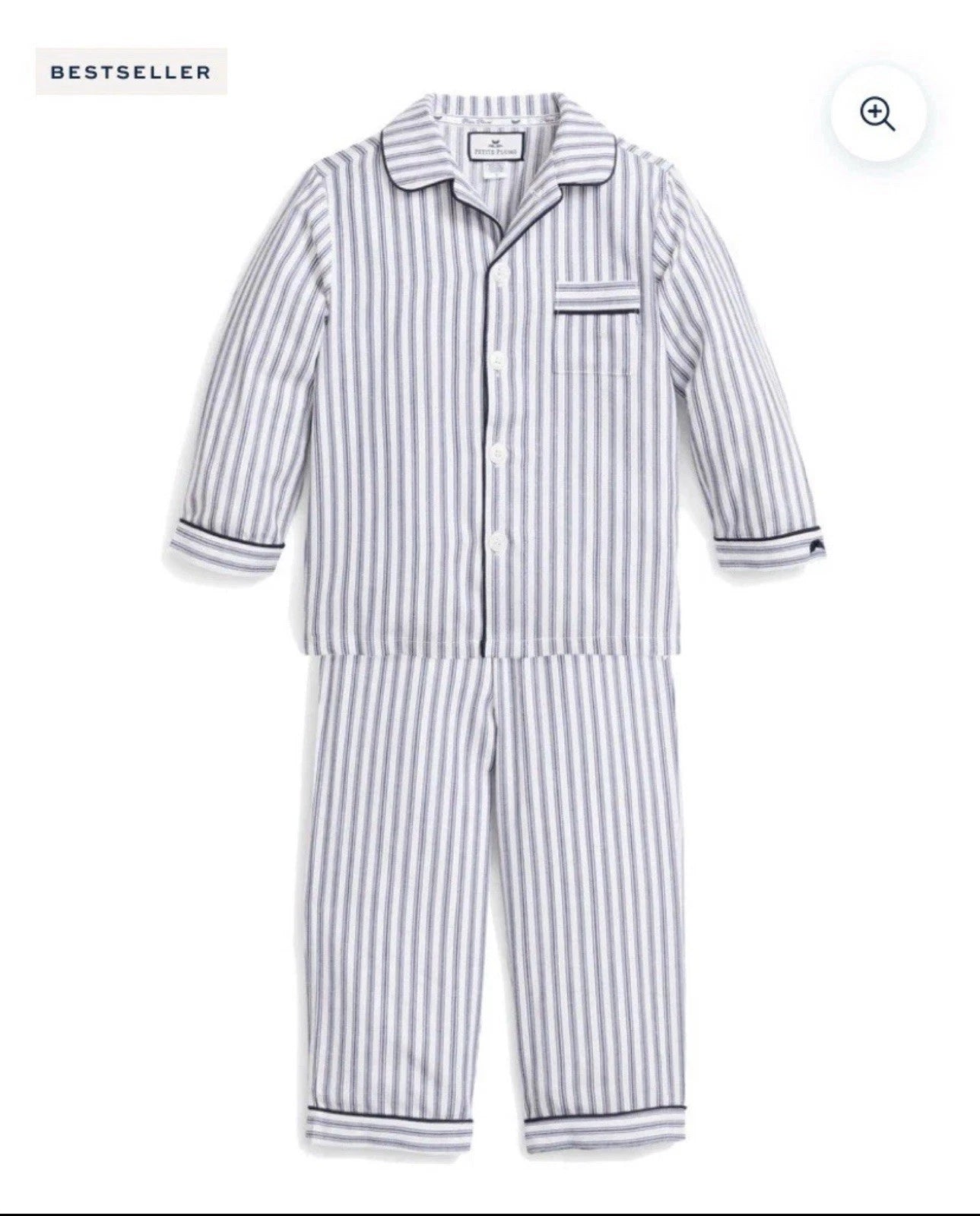Petite Plume Kid's Twill Pajama Set in Navy French Ticking Size 3 Y NWT MSRP $58