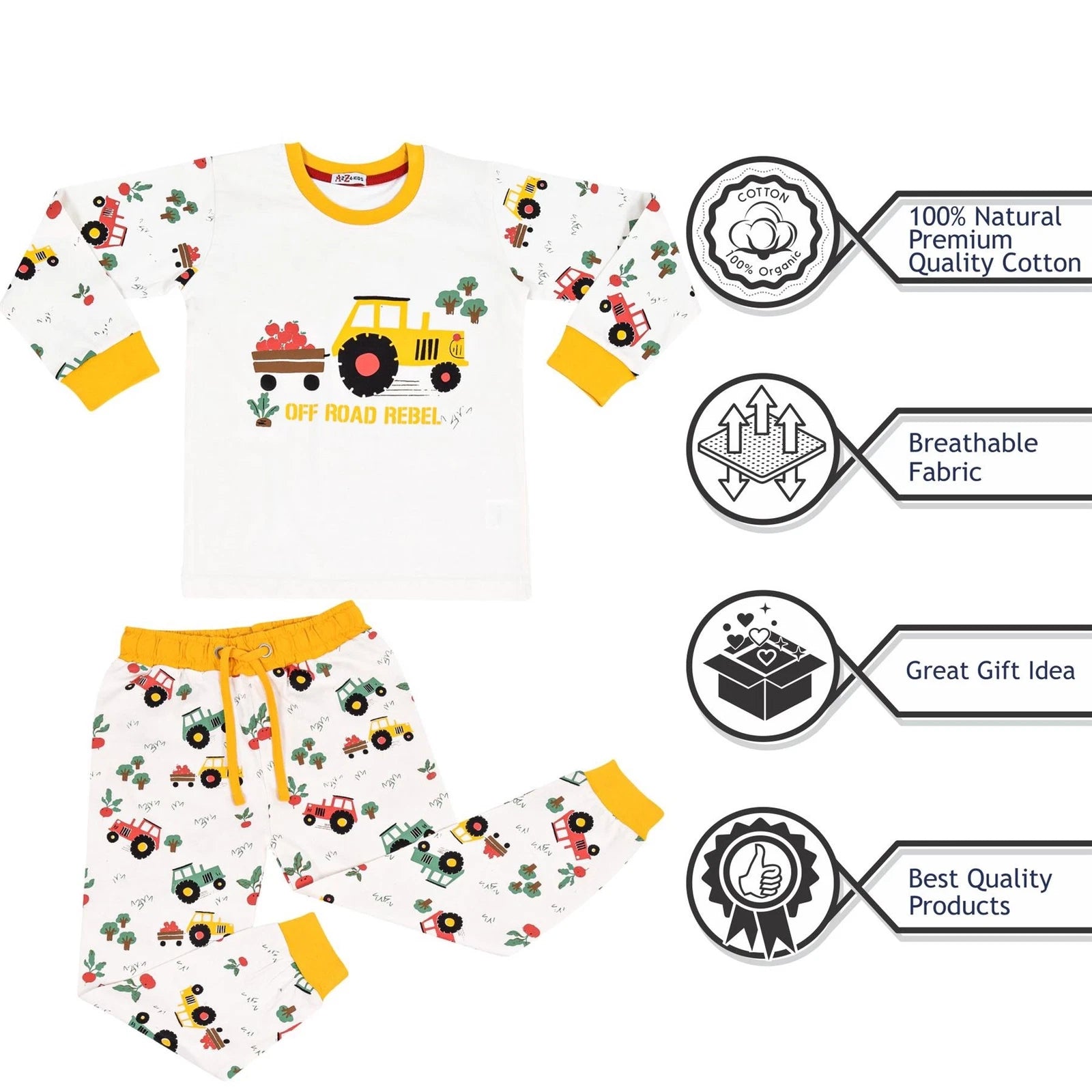 Kids Boys Girls Pyjamas Are Tractor Contrast Top Bottom Sleepwear Set 2-13 Years