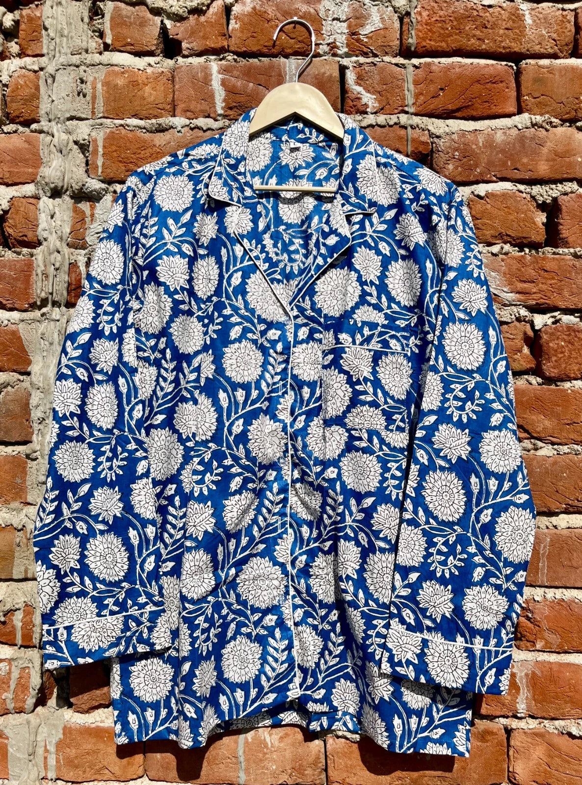 Indian Cotton Blue Floral PJ Set Bridesmaid Pajama Set Women Nightwear Suit US