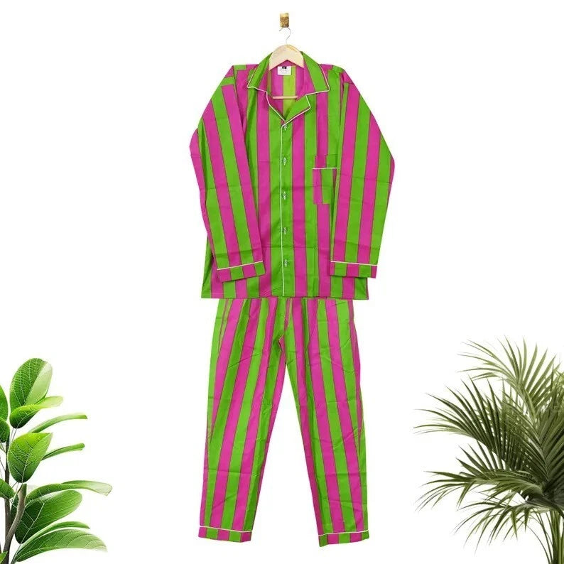 Indian 100%Cotton Hot Pant With Top & Pajama PJ Sets Nightwear Suit Stripe Print