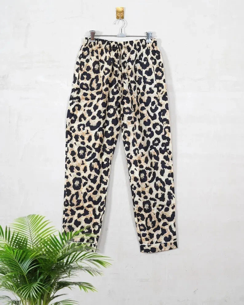 New Indian Cotton Leopard PJ Set Bridesmaid Pajama Set Women Nightwear Suits US