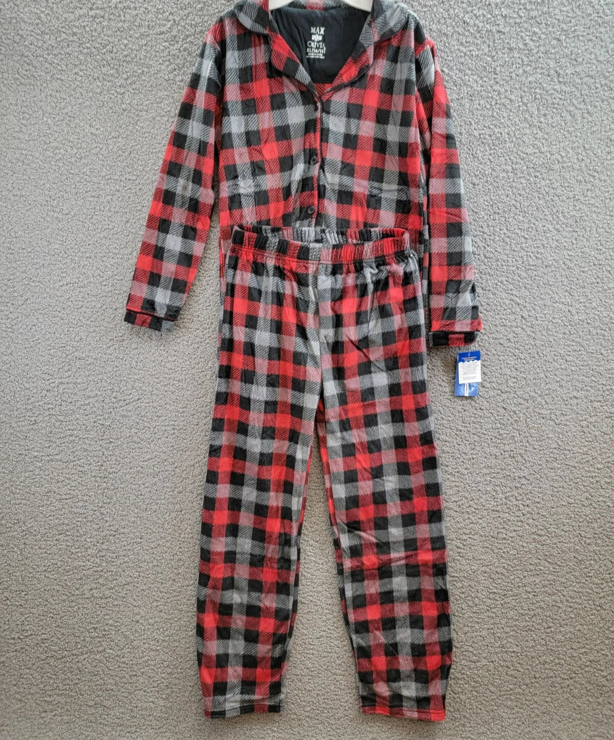 Max & Olivia Flannel Pajama Set Big Boys XL (16-18) Red Multi Plaid Button Front