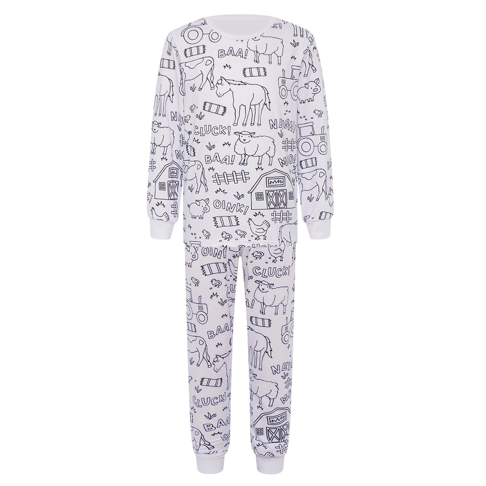 Kids Pajama Sets Hand-Painted Long Sleeve Top Elastic Waist Pants Home Sleepwear