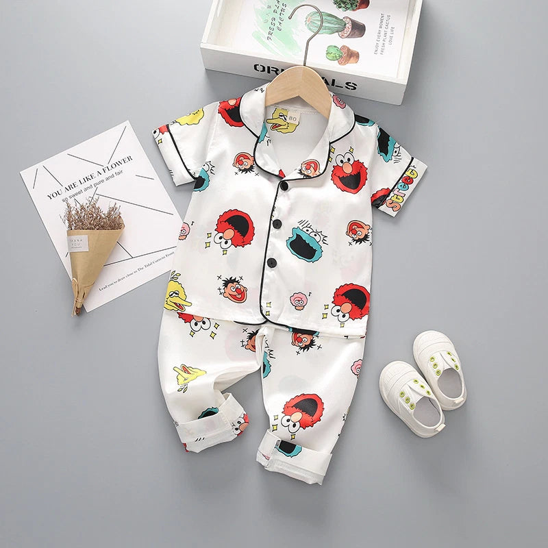 Kids White Sleepwear Short sleeve Summer Girls Pajama Sets