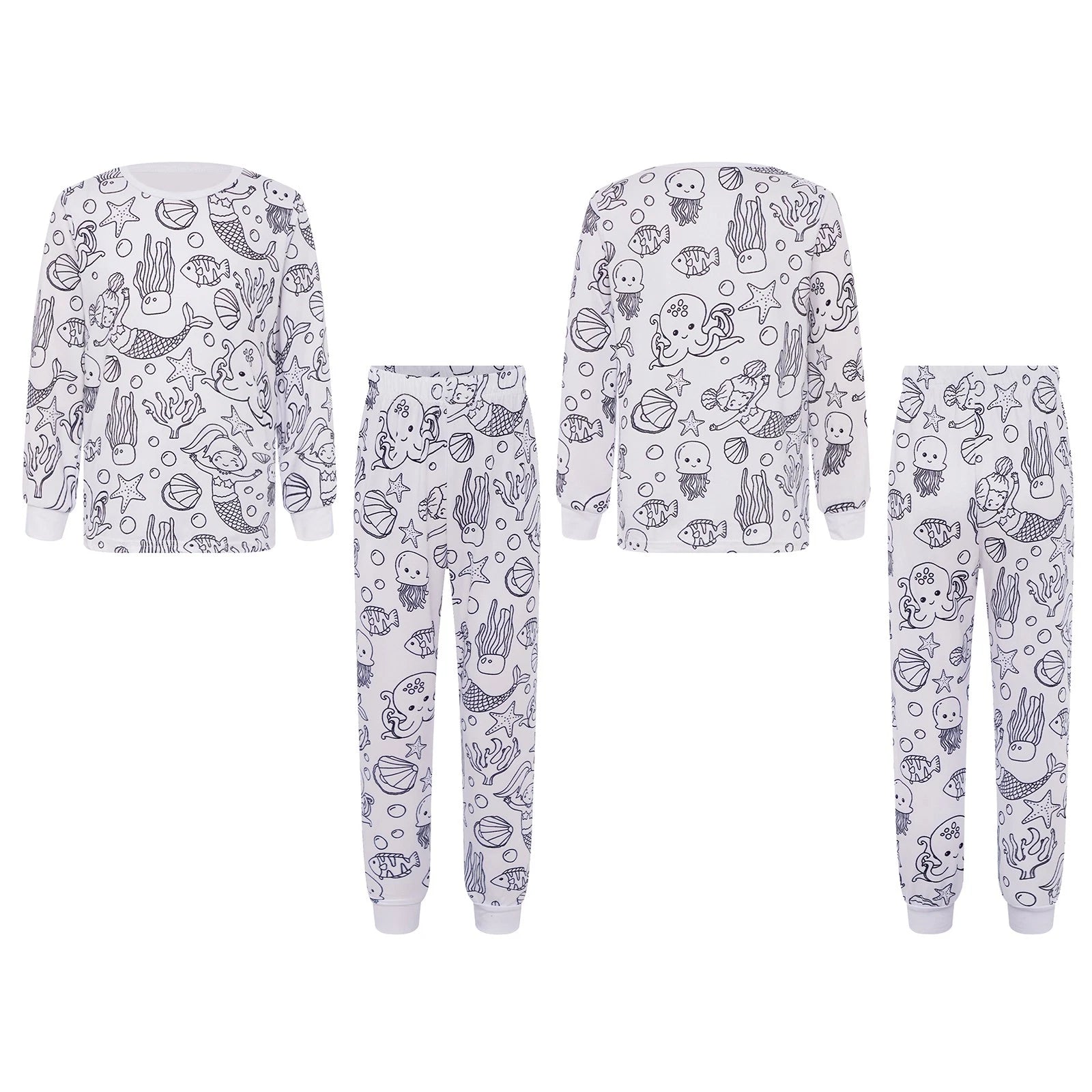 Kids Pajama Sets Hand-Painted Long Sleeve Top Elastic Waist Pants Home Sleepwear