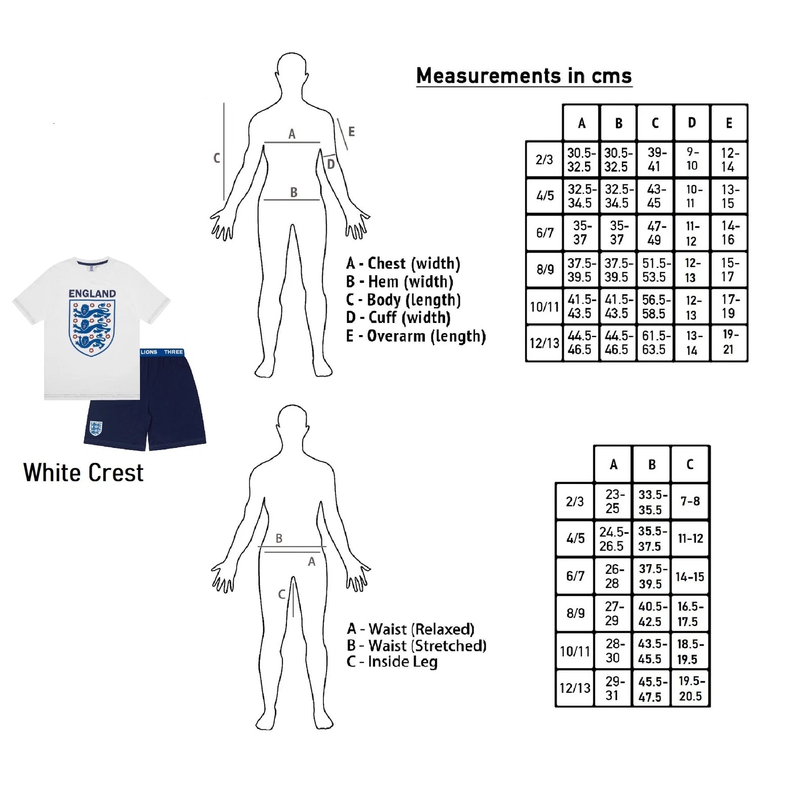 England Boys Pyjamas Short Three Lions Kids OFFICIAL Football Gift