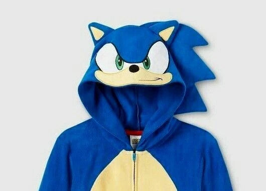Boys Sonic the Hedgehog One Piece Pajamas Hoodie Union Suit Costume 4 6 8 10 NWT