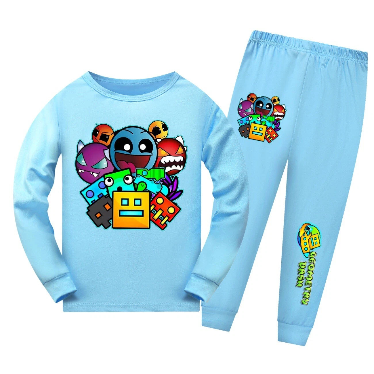 Geometry Dash 5-13 Year Old Boys' Pajama Set Girls' Round Neck Long Sleeve Set