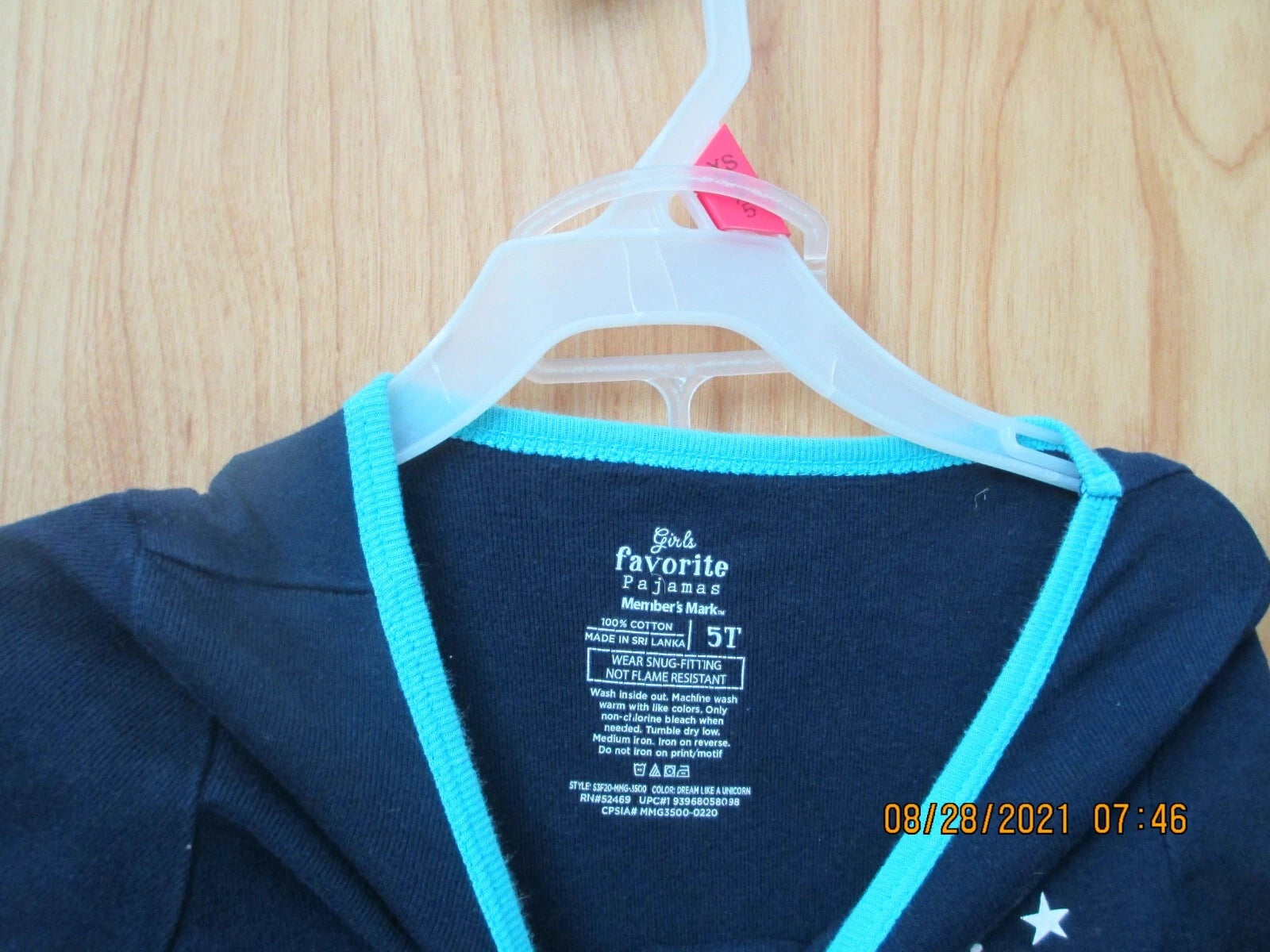 GIRLS MEMBERS MARK PAJAMA SET UNICORN SIZE 5T