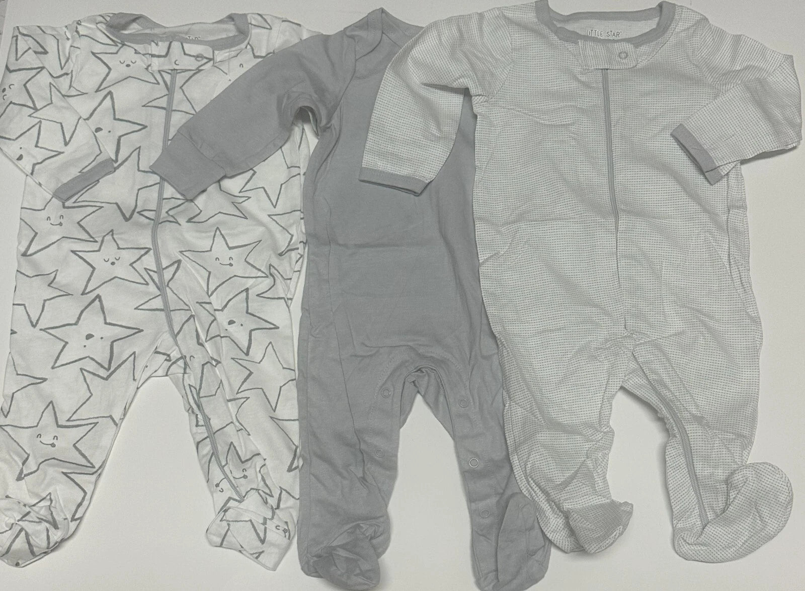 Little Star Baby Sleeper Set 3 Pc 0-3M Stars Front Zipper Footie Unisex Pajamas