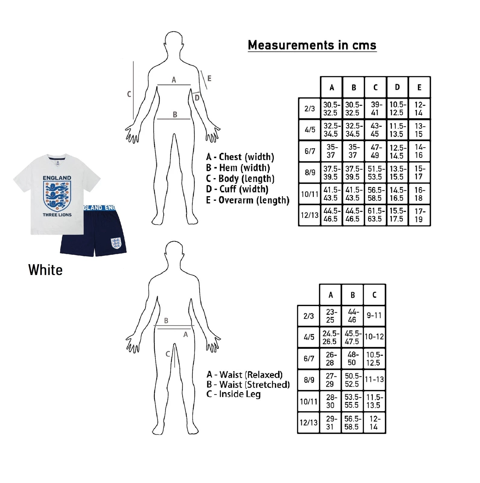 England Boys Pyjamas Short Three Lions Kids OFFICIAL Football Gift