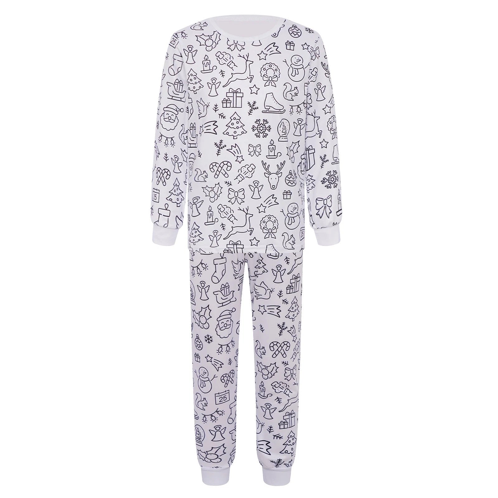 Kids Pajama Sets Hand-Painted Long Sleeve Top Elastic Waist Pants Home Sleepwear