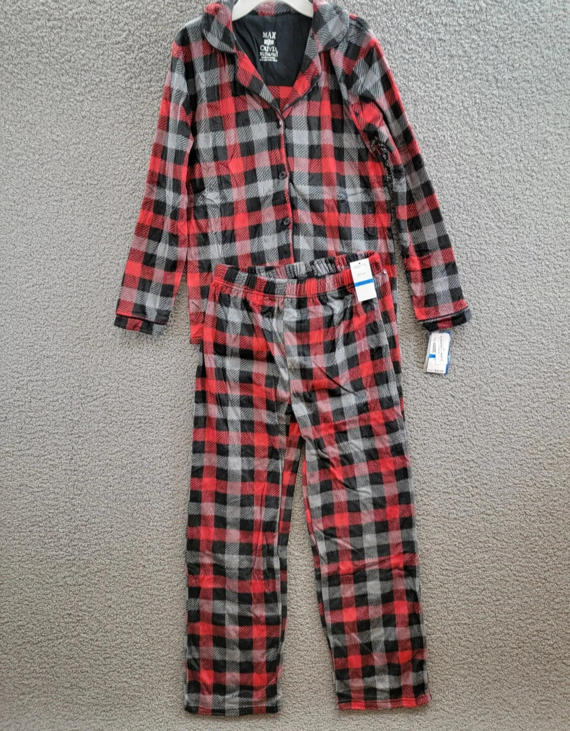 Max & Olivia Flannel Pajama Set Big Boys XL (16-18) Red Multi Plaid Button Front