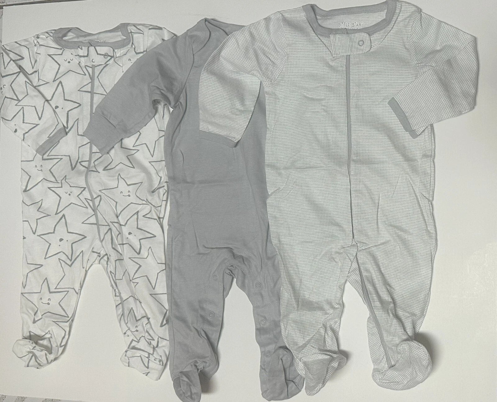Little Star Baby Sleeper Set 3 Pc 0-3M Stars Front Zipper Footie Unisex Pajamas