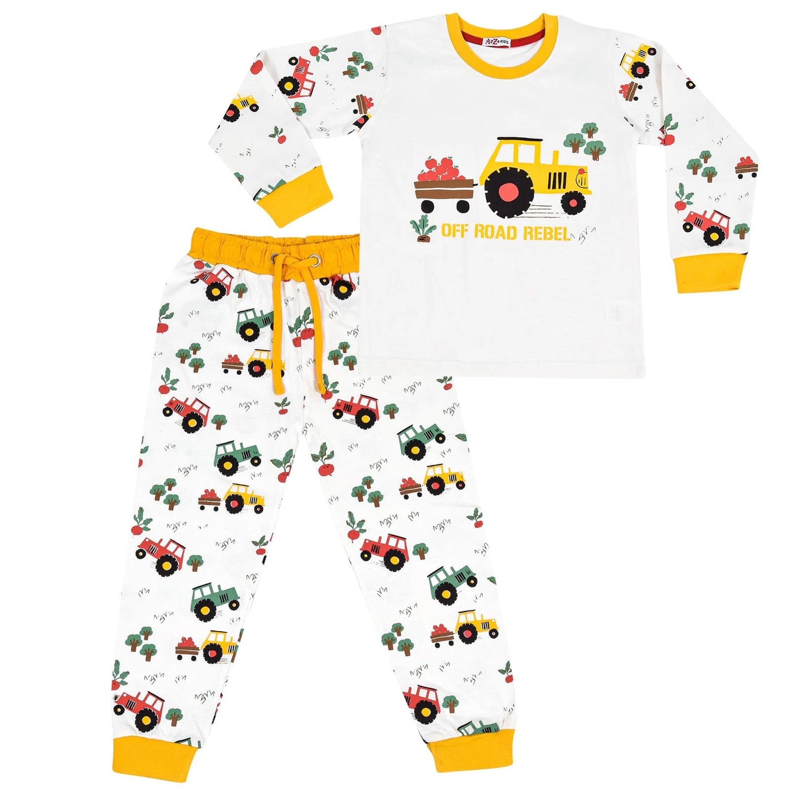 Kids Boys Girls Pyjamas Are Tractor Contrast Top Bottom Sleepwear Set 2-13 Years