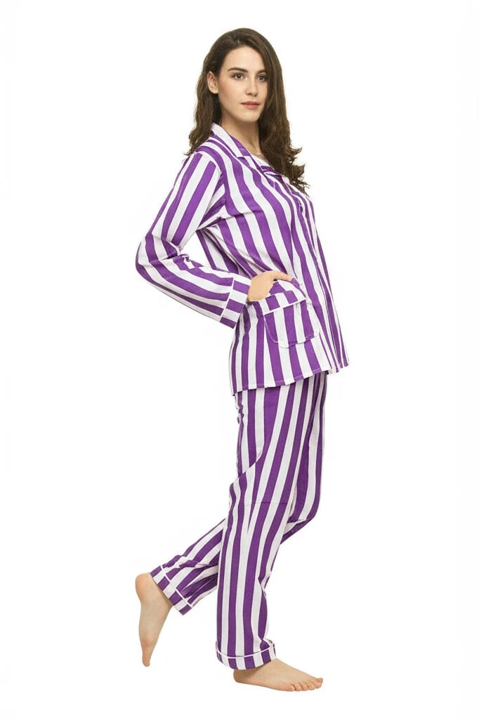 Cotton Striped Print Indian PJ Set Bridesmaid Pajama Set Women Nightwear Suit US