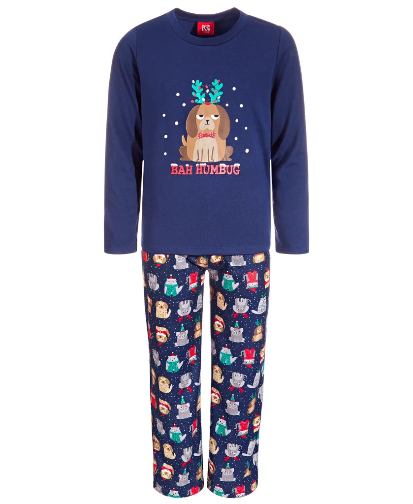 Family PJs Kids Unisex Holiday Bah Humbug Dogs 2PC Pajama Set Size XS (4-5)