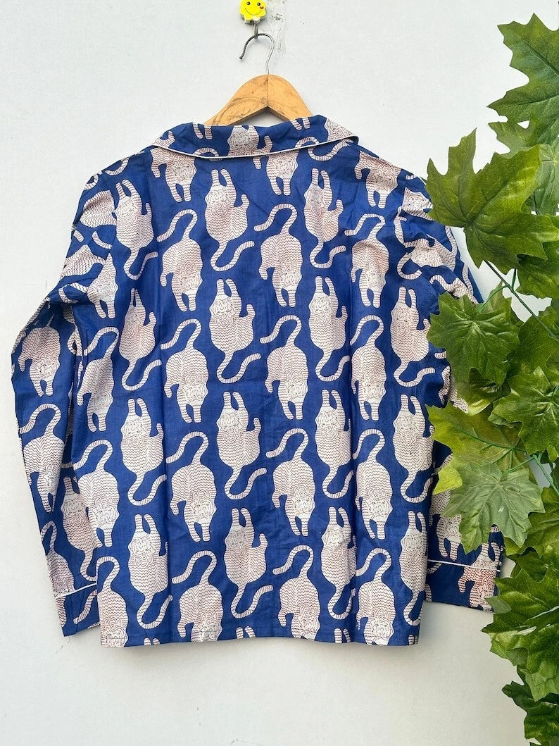 Indian 100%Cotton Animal Print PJ Set Bridesmaid Pajama Set Women Nightwear Suit