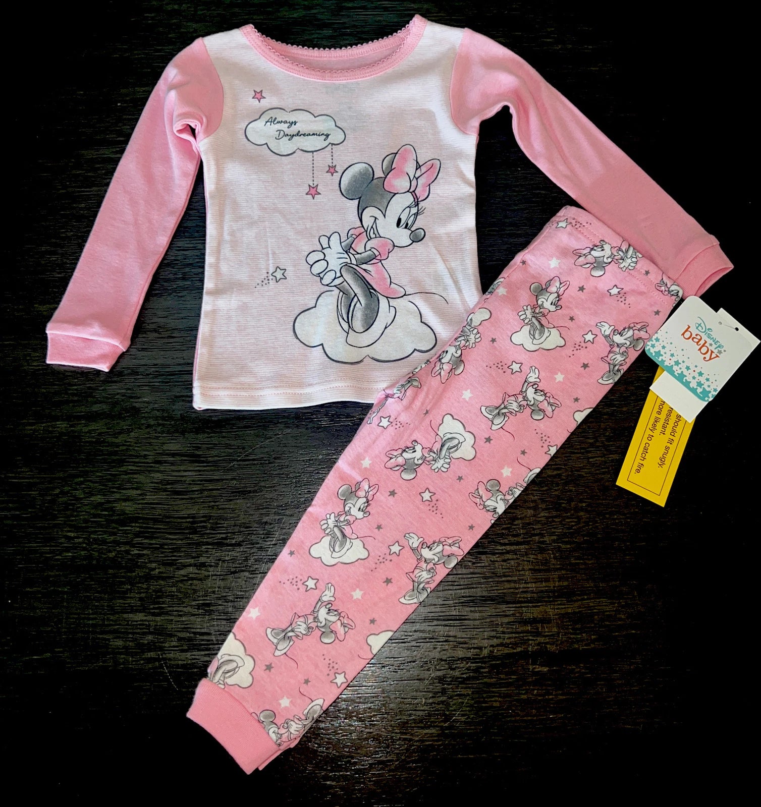Disney Infant Girls Pink Minnie Mouse Always Dreaming Long Sleeve Pajama Set 24M