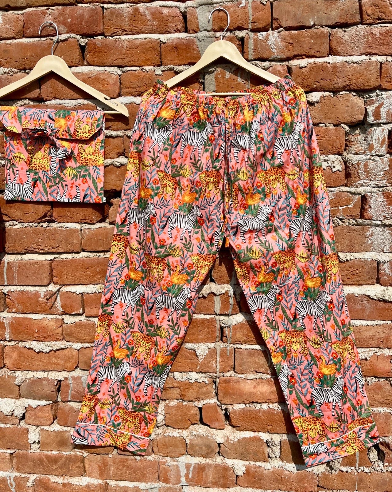 Indian Cotton Peach Animal PJ Set Bridesmaid Pajama Set Women Nightwear Suit US