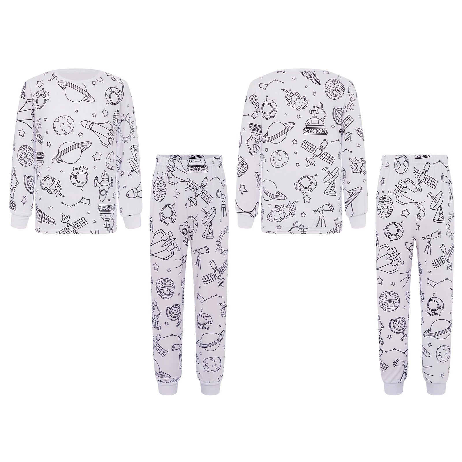 Kids Pajama Sets Hand-Painted Long Sleeve Top Elastic Waist Pants Home Sleepwear