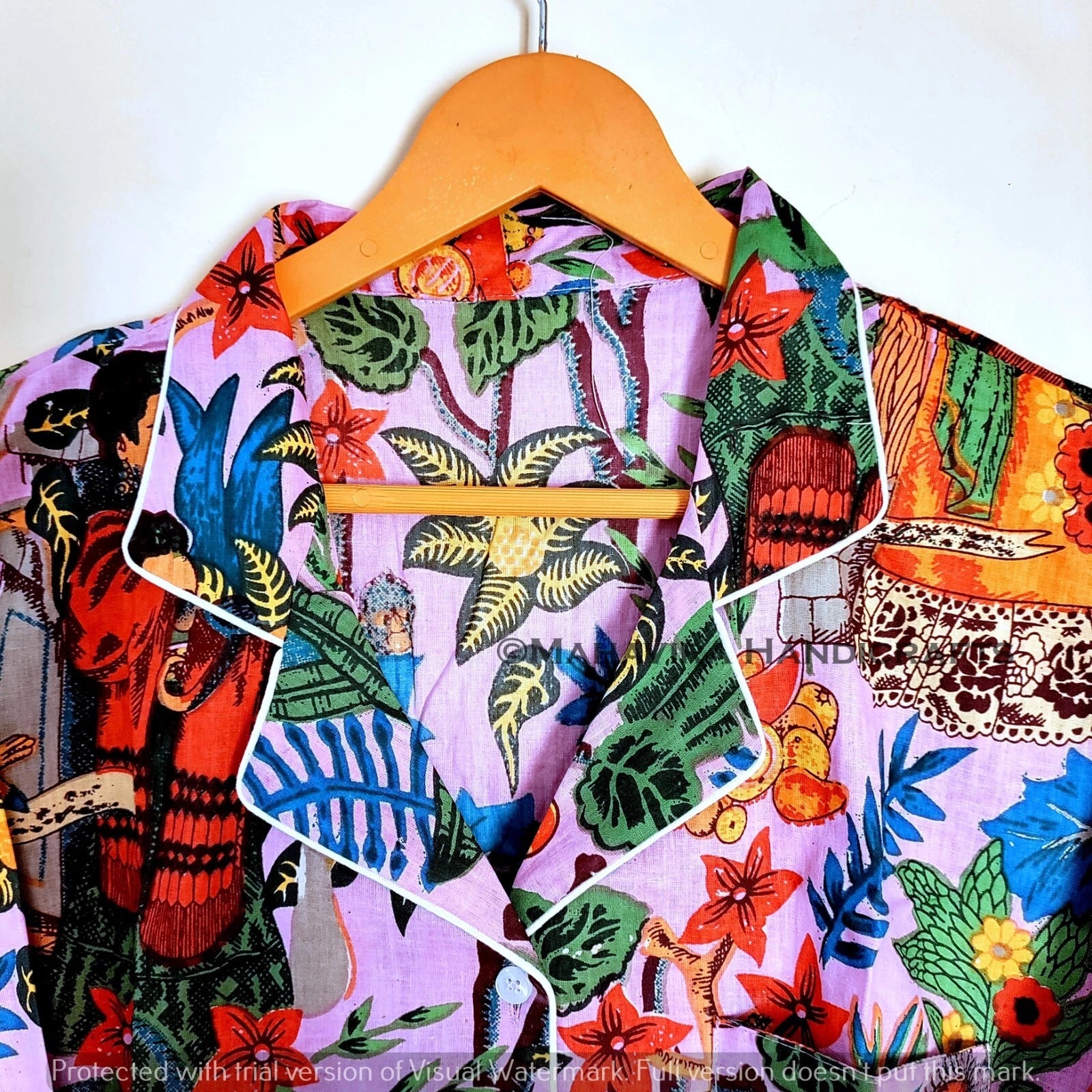 Indian Floral Print Cotton Baby pink hippie Sleepwear Bohemian Women Pajama set