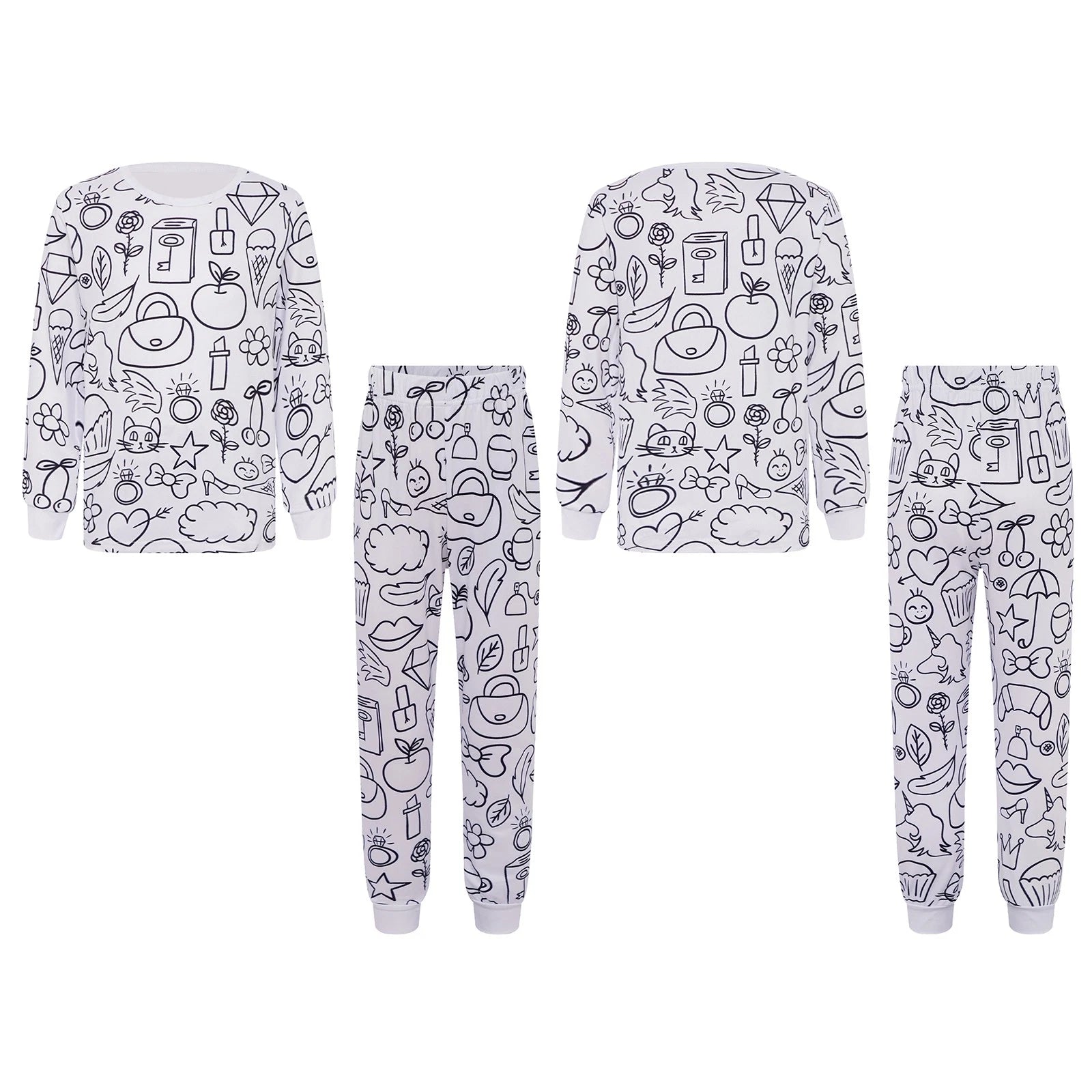 Kids Pajama Sets Hand-Painted Long Sleeve Top Elastic Waist Pants Home Sleepwear