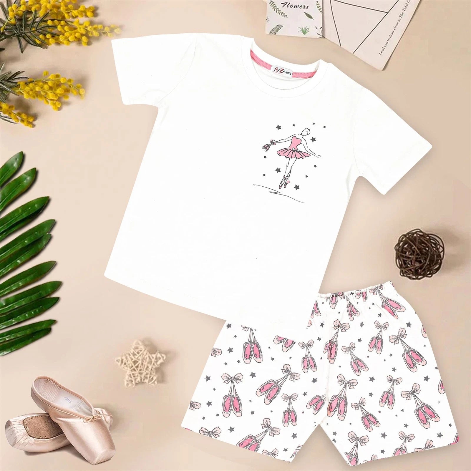 Girls Dancing Girl Print Pyjamas Children PJs Cotton Shorts Set Kids Nightwear