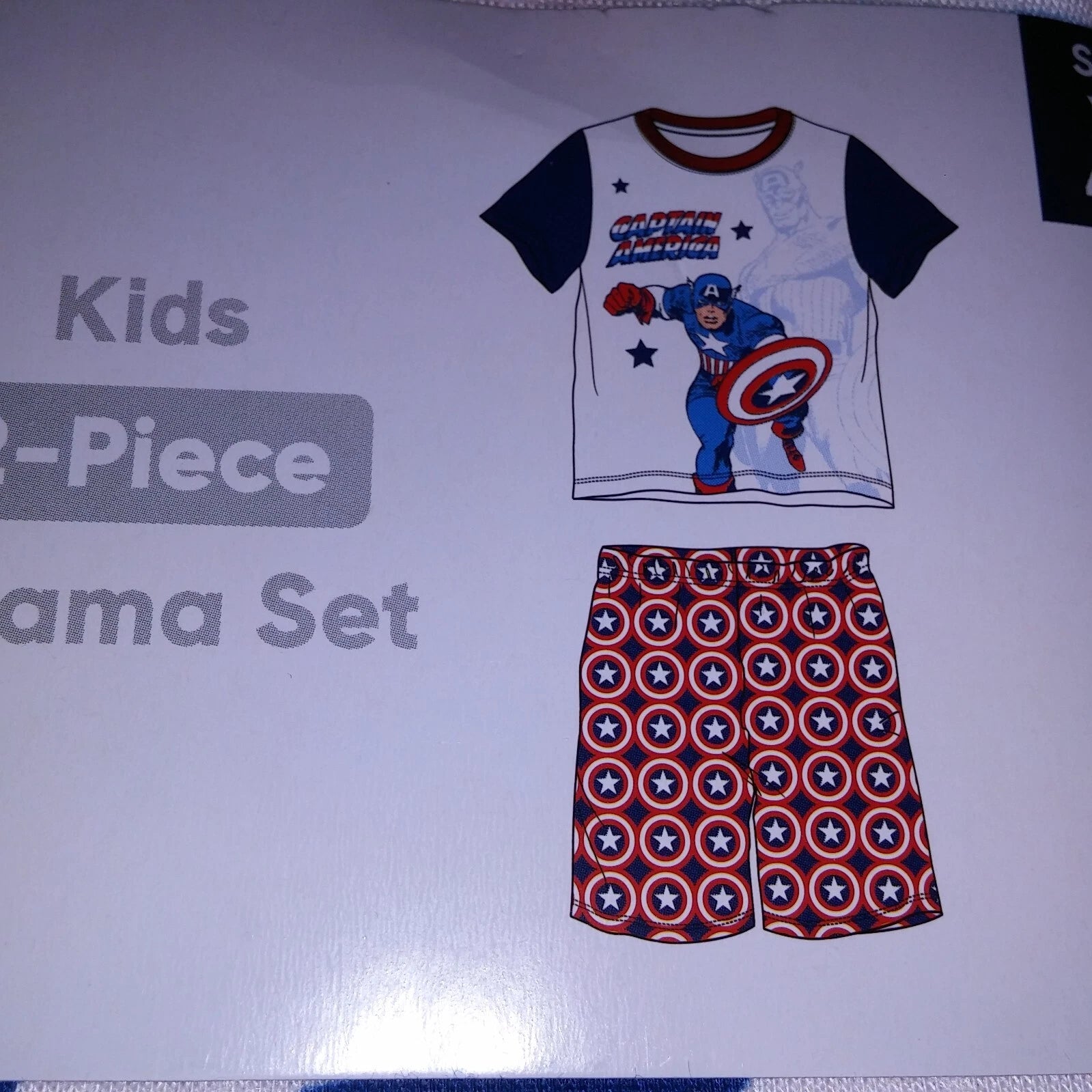 Marvel Pajama Set Kids Captain America Blue White Red Shorts Short Sleeve Sleepw