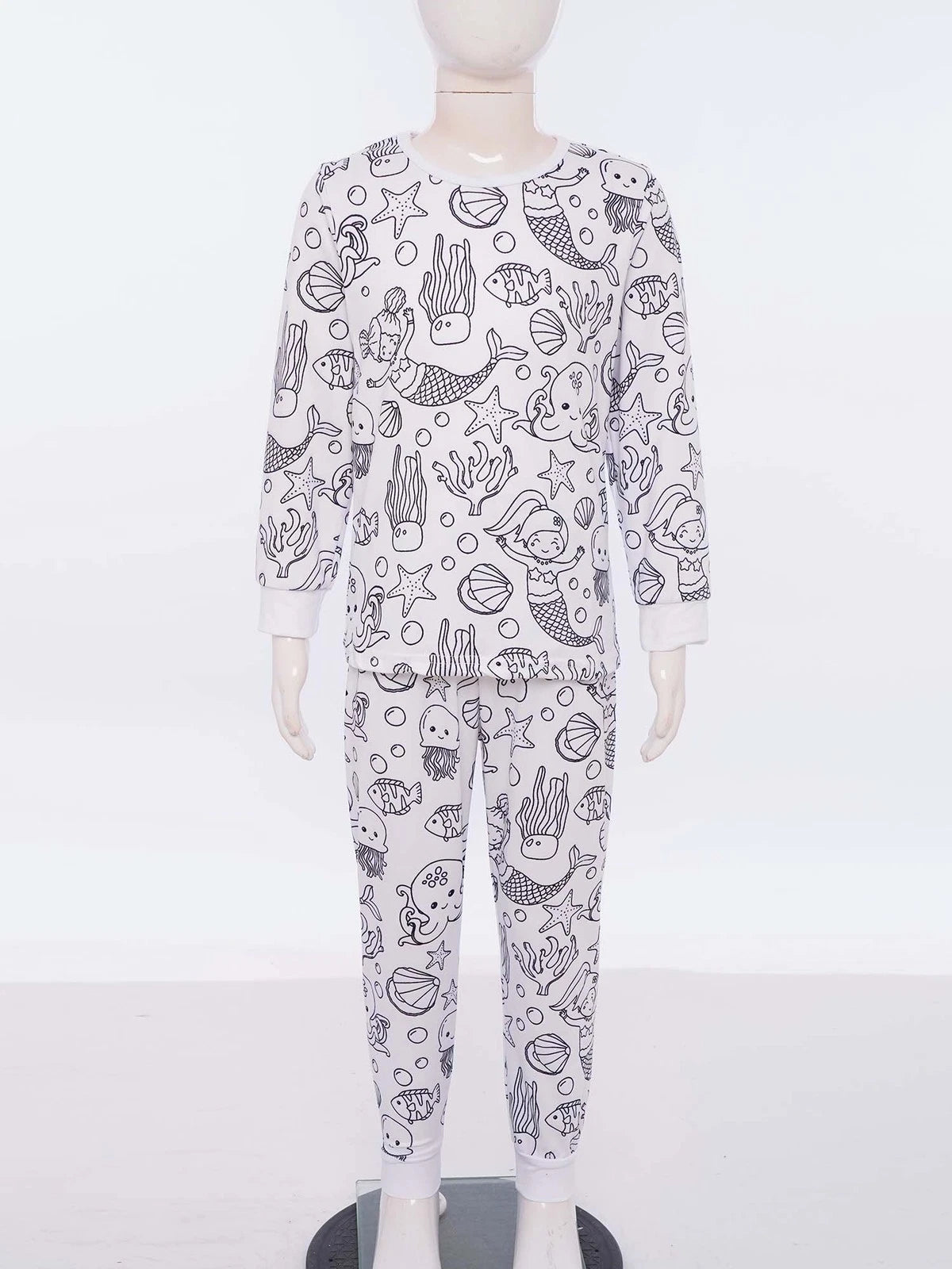 Kids Pajama Sets Hand-Painted Long Sleeve Top Elastic Waist Pants Home Sleepwear