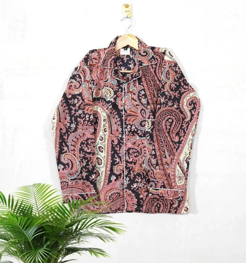 Indian Cotton Multi Paisley PJ Set Bridesmaid Pajama Set Women Nightwear Suit US