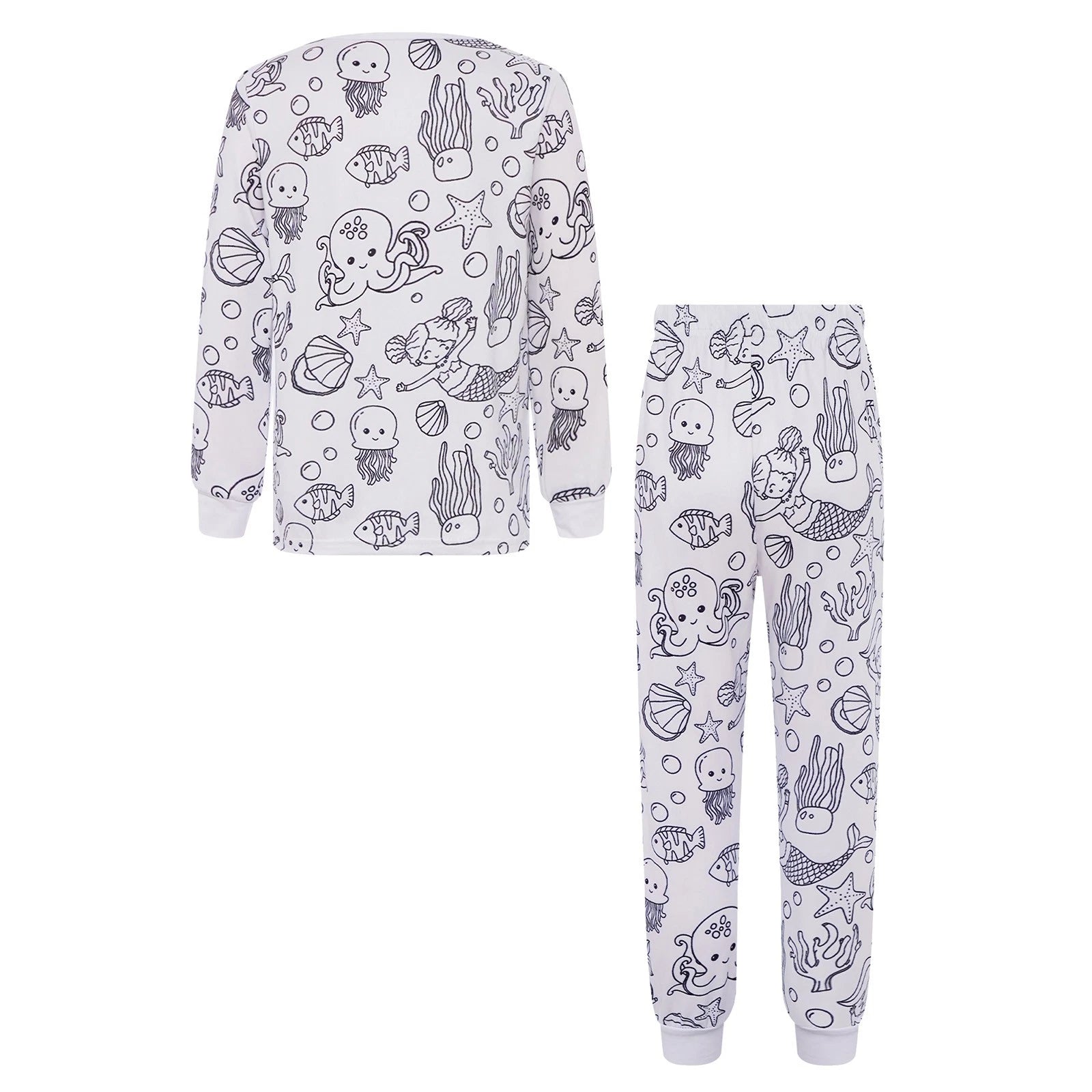 Kids Pajama Sets Hand-Painted Long Sleeve Top Elastic Waist Pants Home Sleepwear