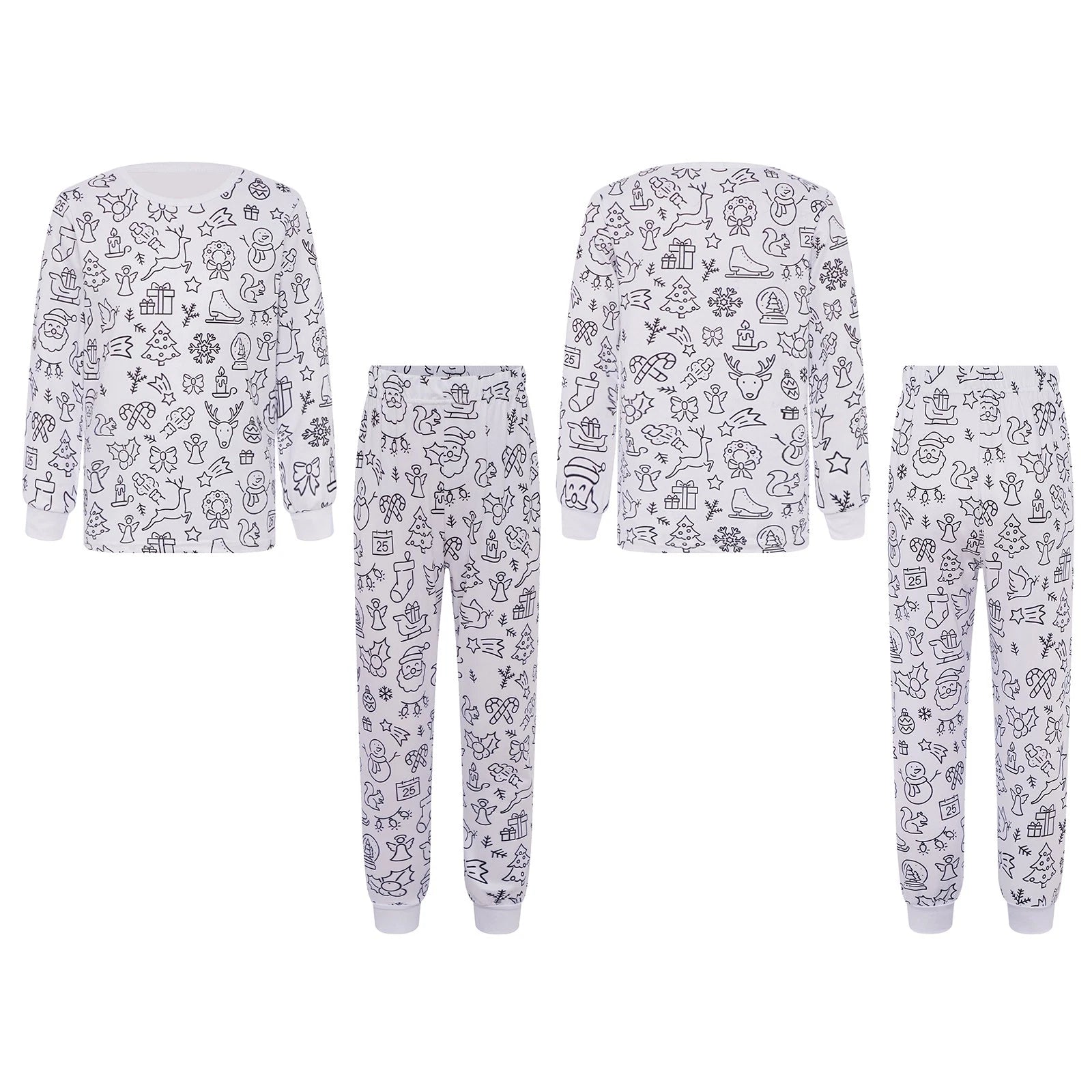 Kids Pajama Sets Hand-Painted Long Sleeve Top Elastic Waist Pants Home Sleepwear