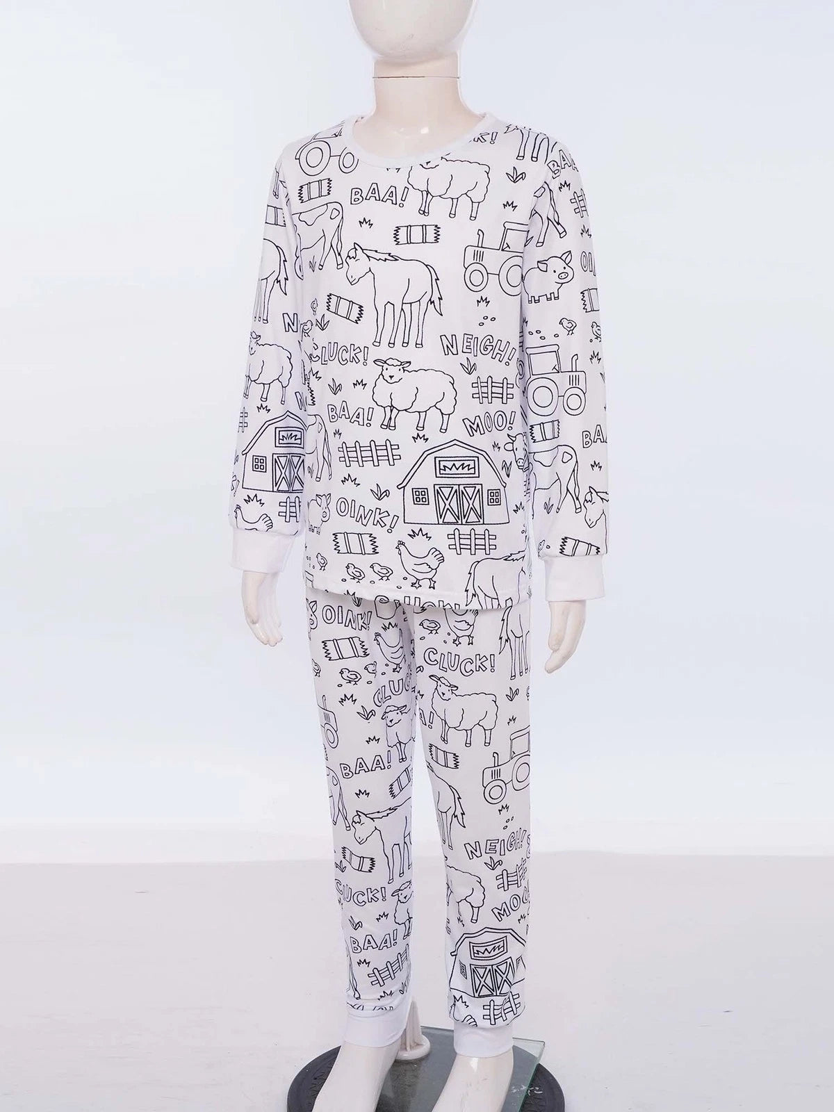 Kids Pajama Sets Hand-Painted Long Sleeve Top Elastic Waist Pants Home Sleepwear