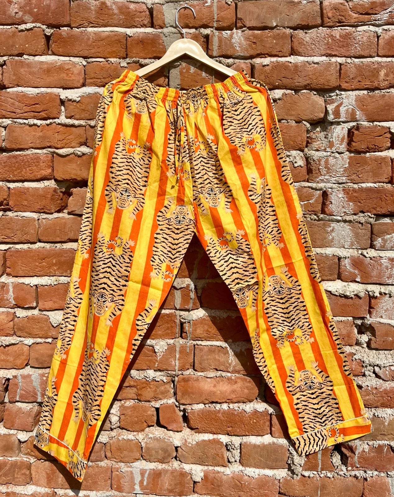 Indian Cotton Yellow Tiger PJ Set Bridesmaid Pajama Set Women Nightwear Suit US