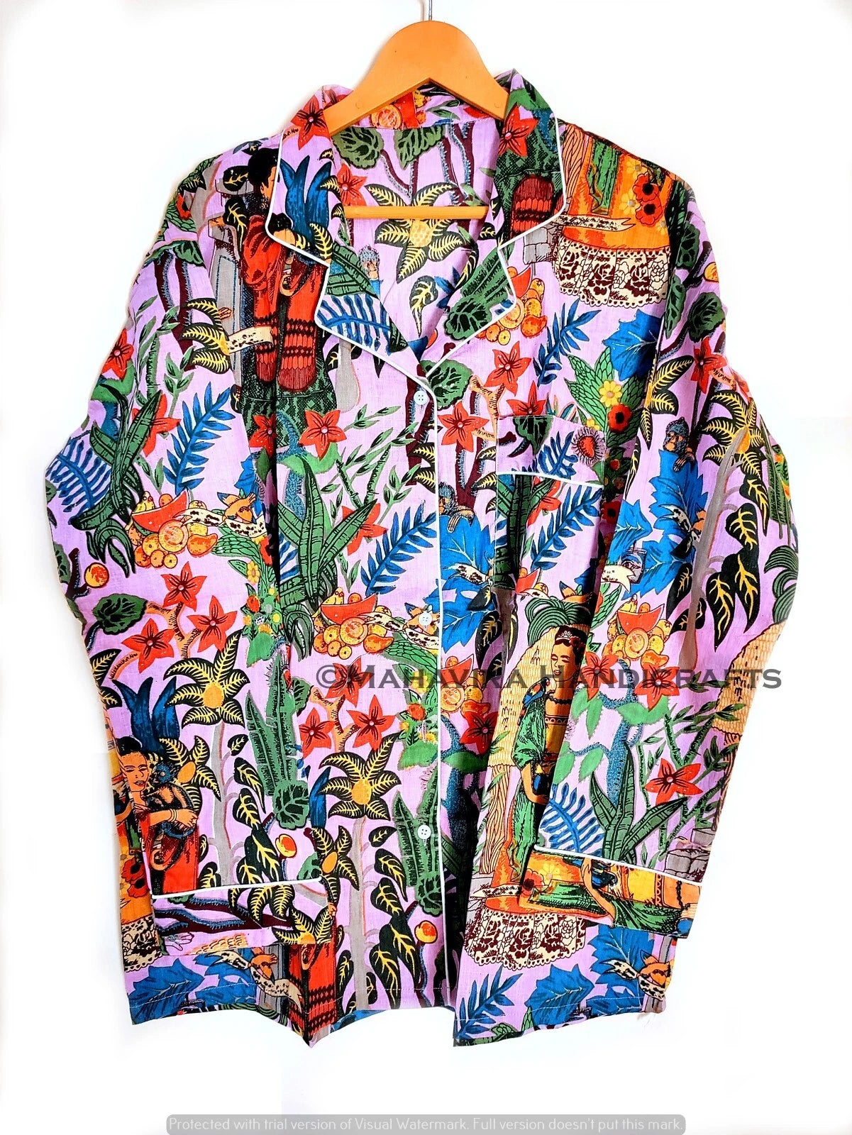 Indian Floral Print Cotton Baby pink hippie Sleepwear Bohemian Women Pajama set