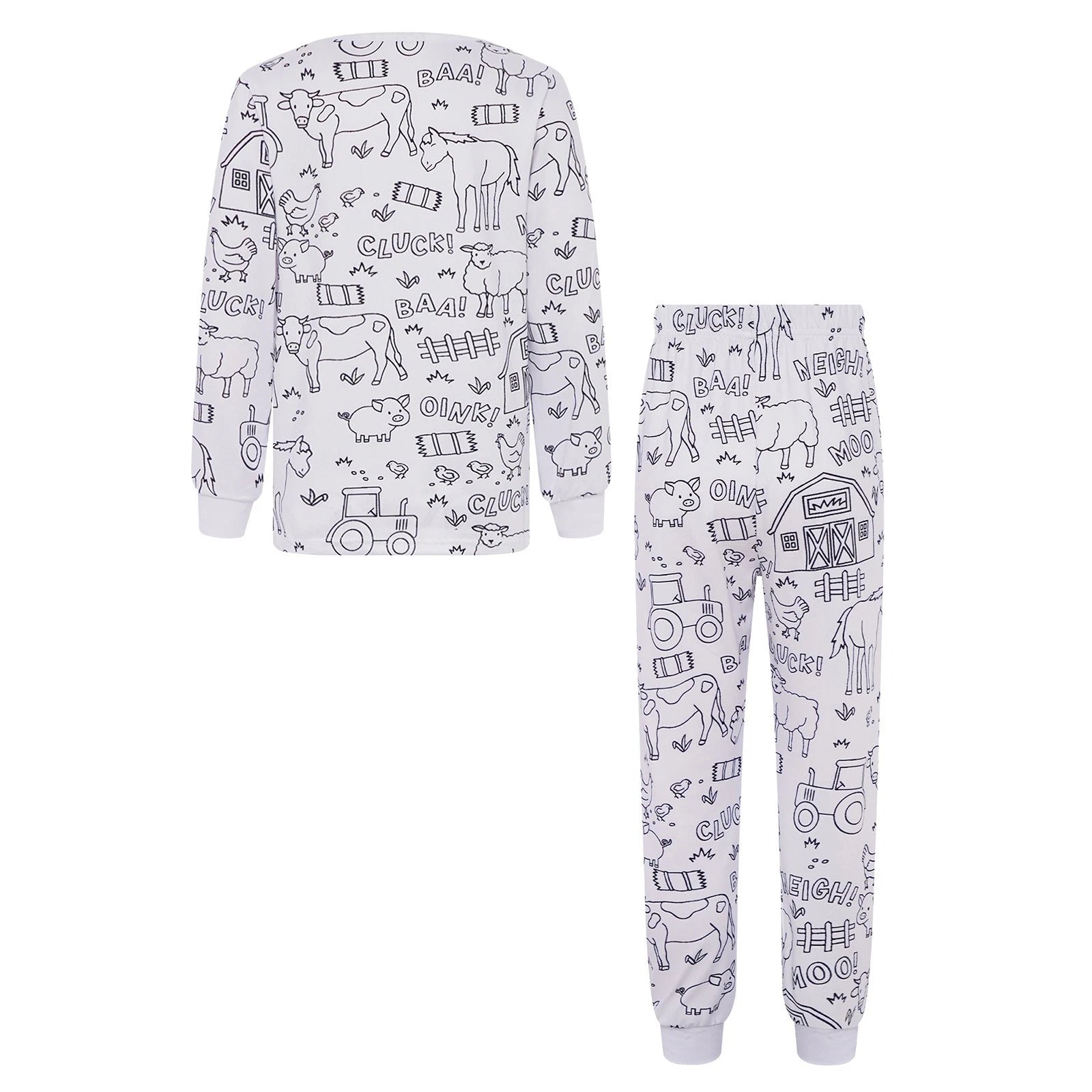 Kids Pajama Sets Hand-Painted Long Sleeve Top Elastic Waist Pants Home Sleepwear