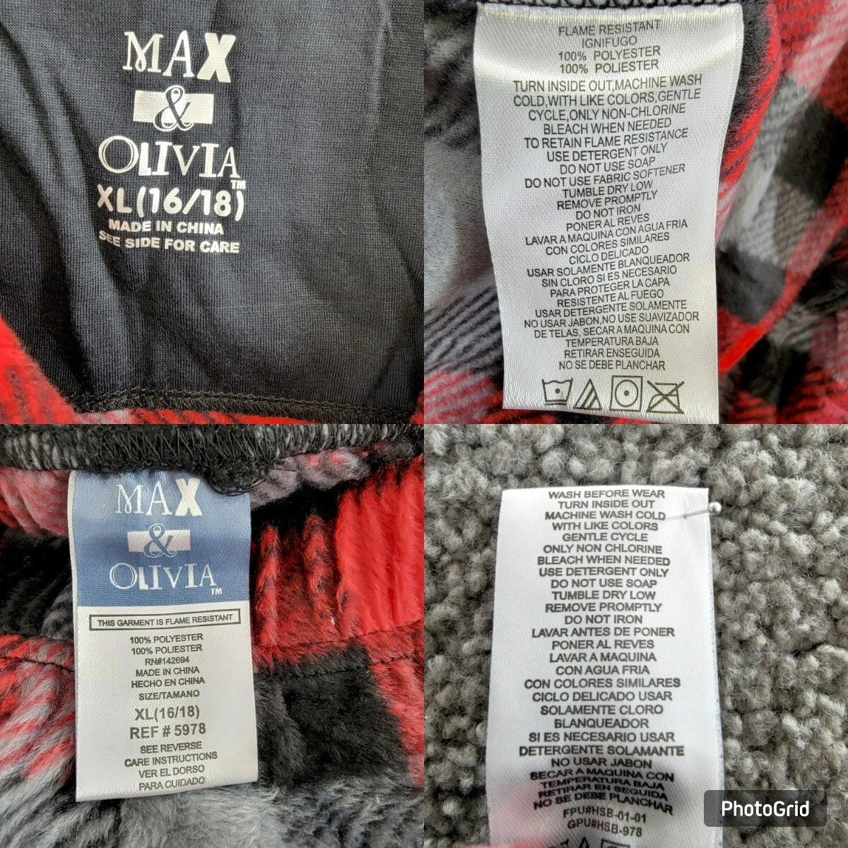 Max & Olivia Flannel Pajama Set Big Boys XL (16-18) Red Multi Plaid Button Front