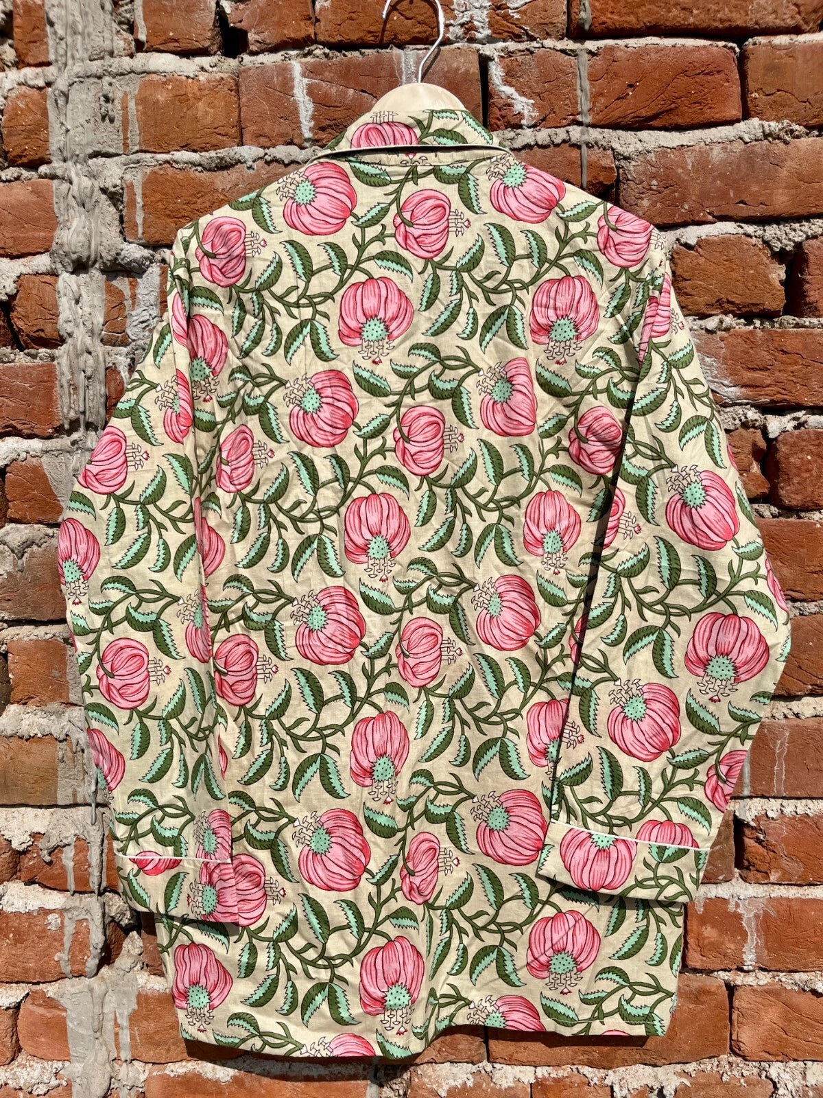 Indian Cotton Beige Floral PJ Set Bridesmaid Pajama Set Women Nightwear Suit US