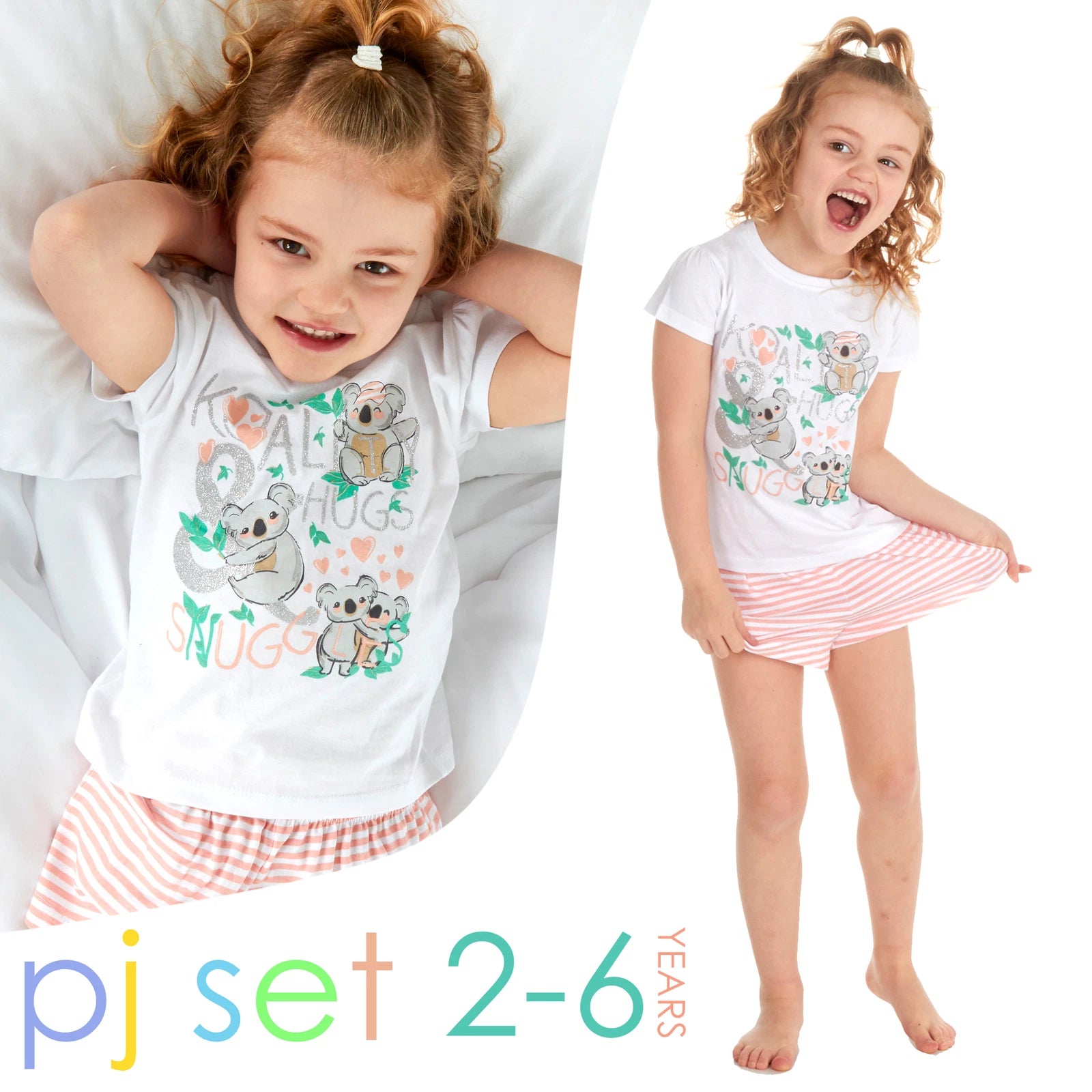 Girls Shorty Pyjama Set Animal Printed Pyjamas 2-3 3-4 4-5 5-6 Years 100% Cotton