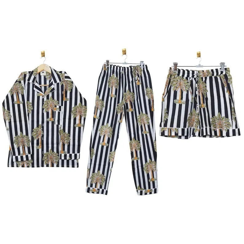 Indian Cotton Black Striped PJ Set Bridesmaid Pajama Set Women Nightwear Suit US