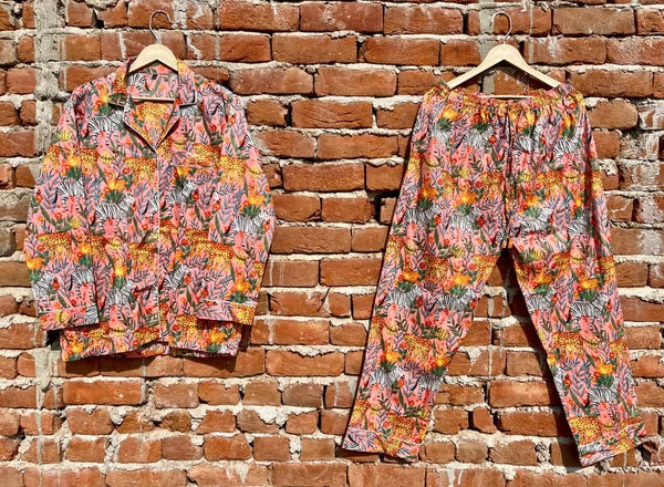 Indian Cotton Peach Animal PJ Set Bridesmaid Pajama Set Women Nightwear Suit US