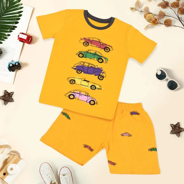 Kids Girls Boys Cars Print Pyjamas PJs 2 Piece Sleepwear Shorts Set 5-13 Yr