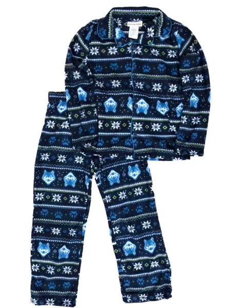Boys Blue Fleece Snowflake Wolf Pajamas Nordic Sleep Set X-Small (4-5)