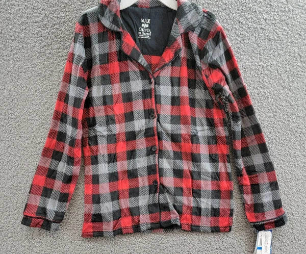 Max & Olivia Flannel Pajama Set Big Boys XL (16-18) Red Multi Plaid Button Front
