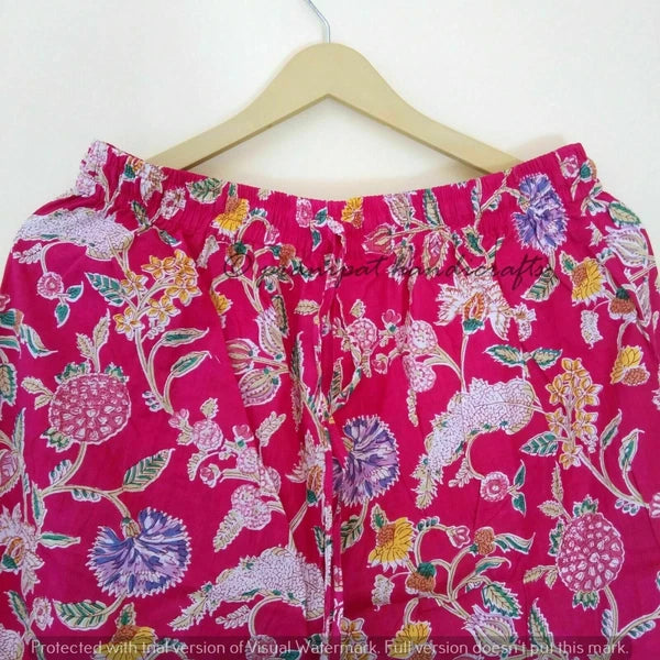 Indian Floral Printed Hippie Cotton Pink Women Gypsy Top-Pajama set Sleepwear