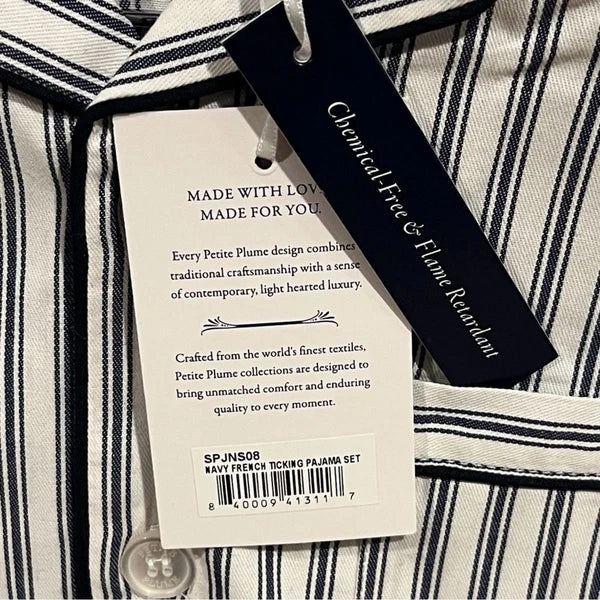 Petite Plume Navy French Ticking Cozy Cotton Blend Striped Kids Pajama Set