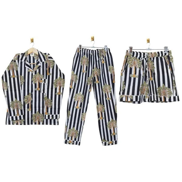 Indian Cotton Black Striped PJ Set Bridesmaid Pajama Set Women Nightwear Suit US