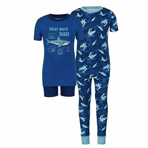 Kirkland Signature Boys 4 Piece Shark Pajama Set